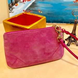 Coach Pink Suede Wristlet Purse with Elegant Gold